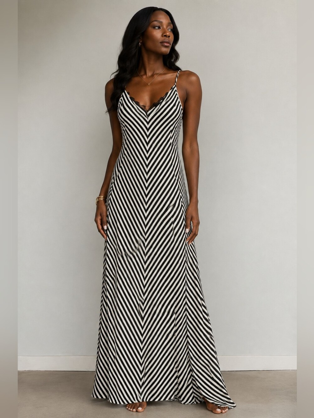 Mossimo Supply Co. Black & White Striped V-Neck Maxi Dress (M)